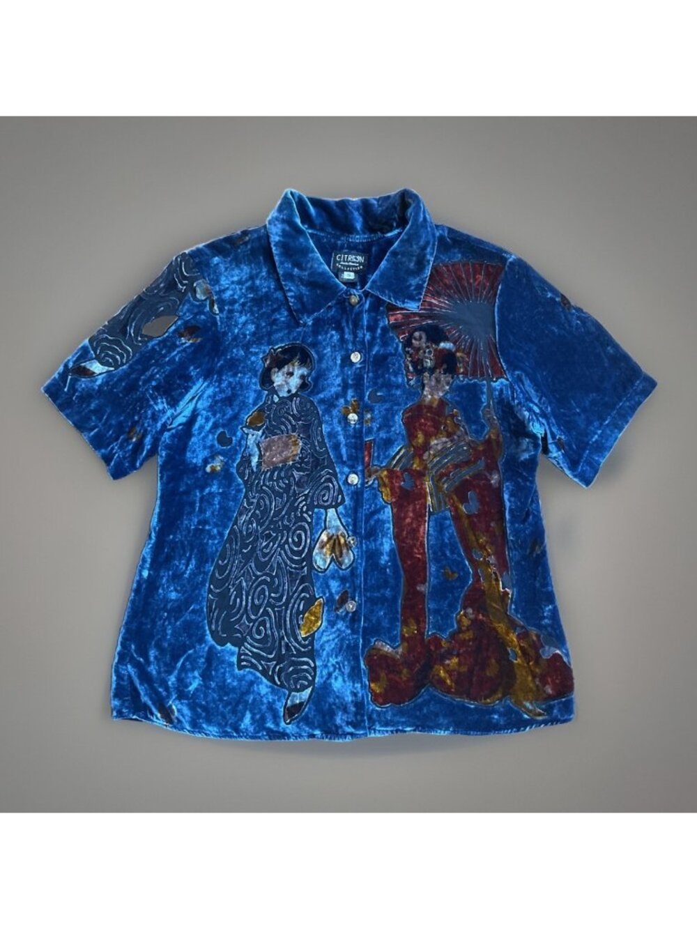 Citron Vintage Santa Monica Collection Geisha Shirt Rare Velvet Women’s S Artsy